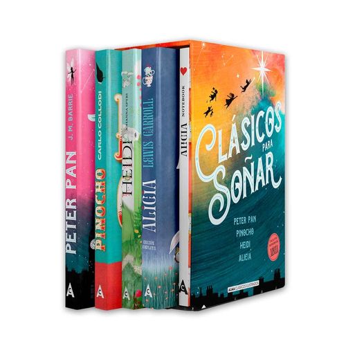 PETER PAN + PINOCHO + HEIDI + ALICIA + NOTEBOOK EN ESTUCHE -