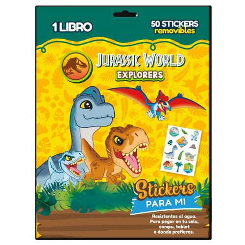 JURASSIC WORLD EXPLORER SOBRE PINTA Y PEGA LIBRO + STICKERS