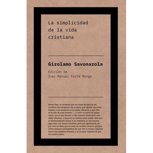 LA SIMPLICIDAD DE LA VIDA CRISTIANA - GIROLAMO SAVONAROLA
