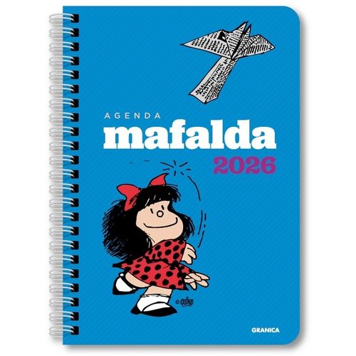 AGENDA 2026 MAFALDA ANILLADA COLUMNA AZUL - QUINO