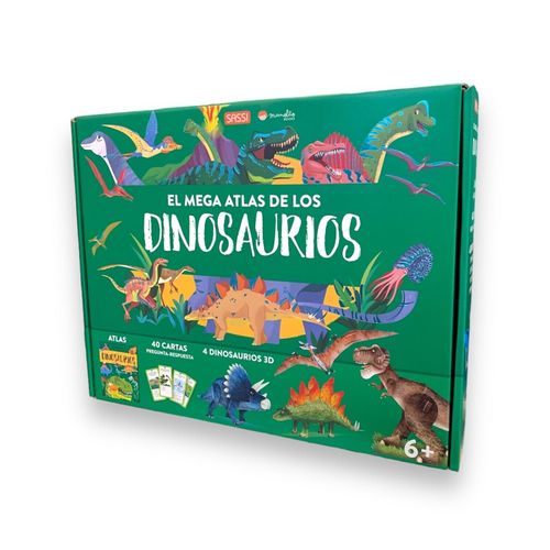 MEGA ATLAS DE LOS DINOSAURIOS- 40 CARTAS- 4 DINOSAURIOS 3D