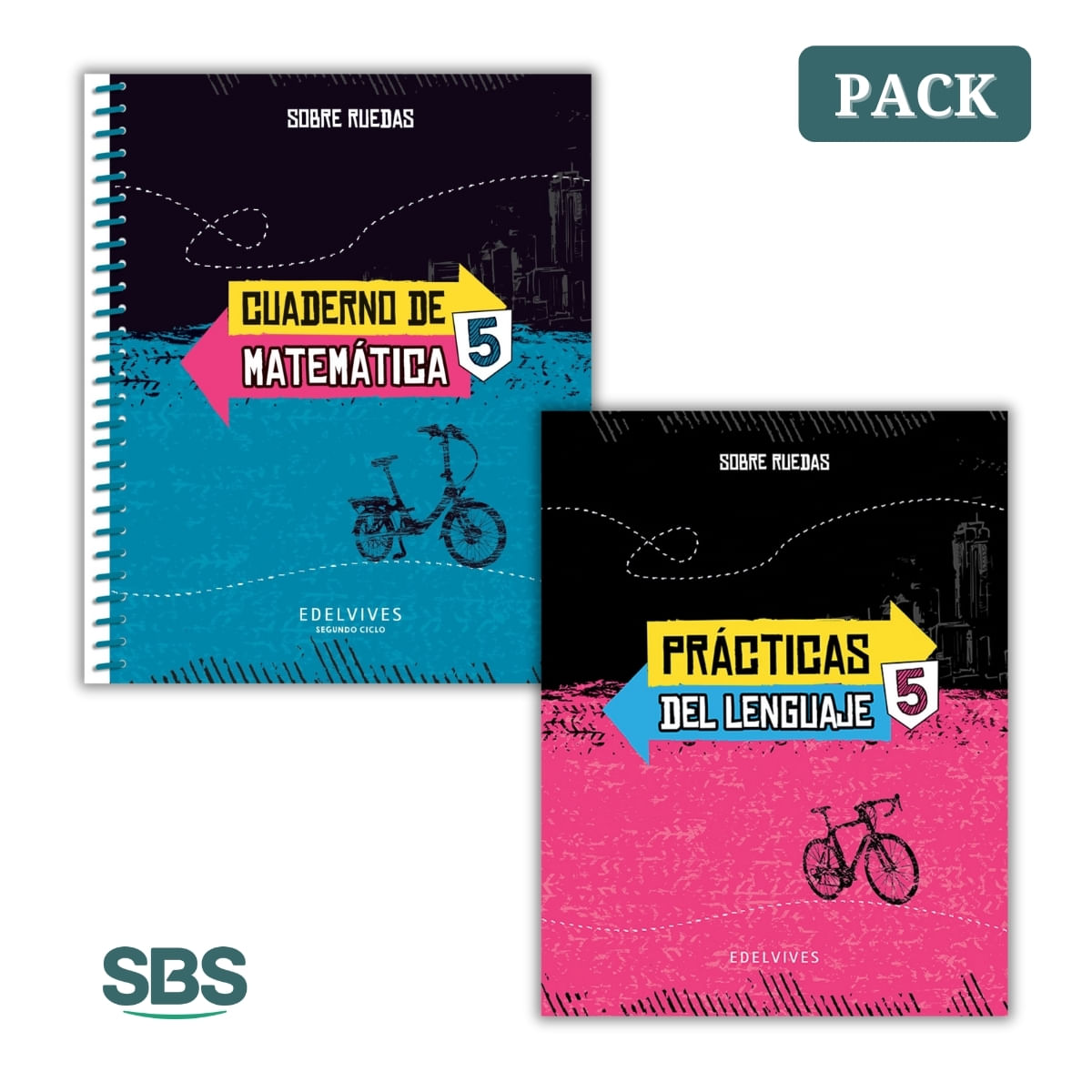 SOBRE RUEDAS 5 - PRACTICAS DEL LENGUAJE + MATEMATICA - 2 LIB