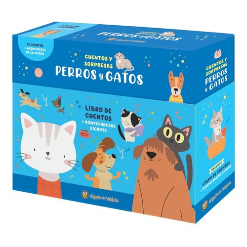 PERROS Y GATOS - CUENTOS Y SORPRESAS - LIBRO + ROMPECABEZAS