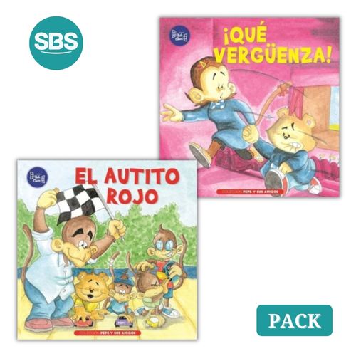 PEPE Y SUS AMIGOS - QUE VERGÜENZA + AUTITO ROJO - 2 LIBROS