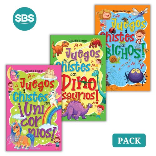 JUEGOS Y CHISTES - UNICORNIOS + DINOSAURIOS+BICHOS - 3 LIBRO