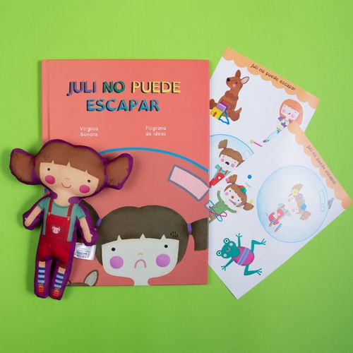 JULI NO PUEDE ESCAPAR LIBRO + MUÑECO NENA + STICKERS - BONOR