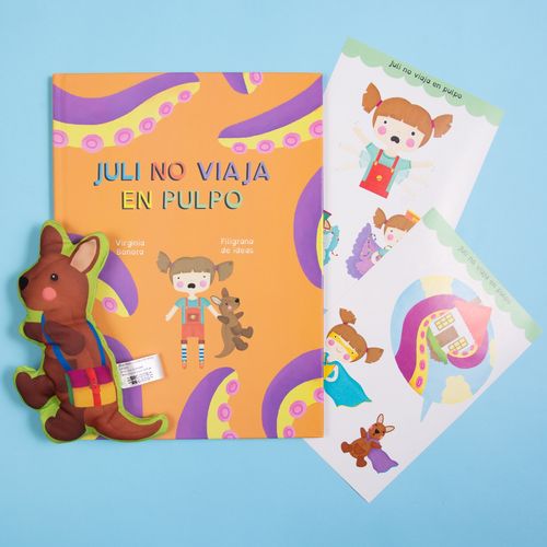 JULI NO VIAJA EN PULPO LIBRO + MUÑECO CANGURO + STICKERS - B